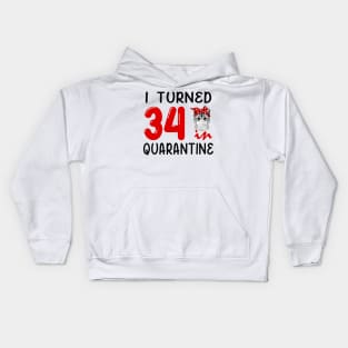 I Turned 34 In Quarantine Funny Cat Facemask Kids Hoodie